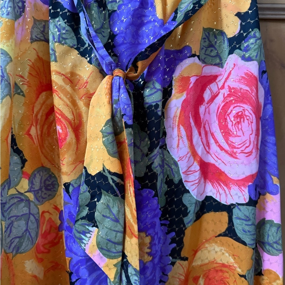 Vintage Floral 70s long Skirt pink purple and orange stretch with tie waist - Picture 3 of 8
